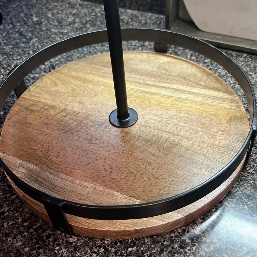 New with Tags Handcrafted in India Metal handle Two Tier Tray - Picture 3 of 6